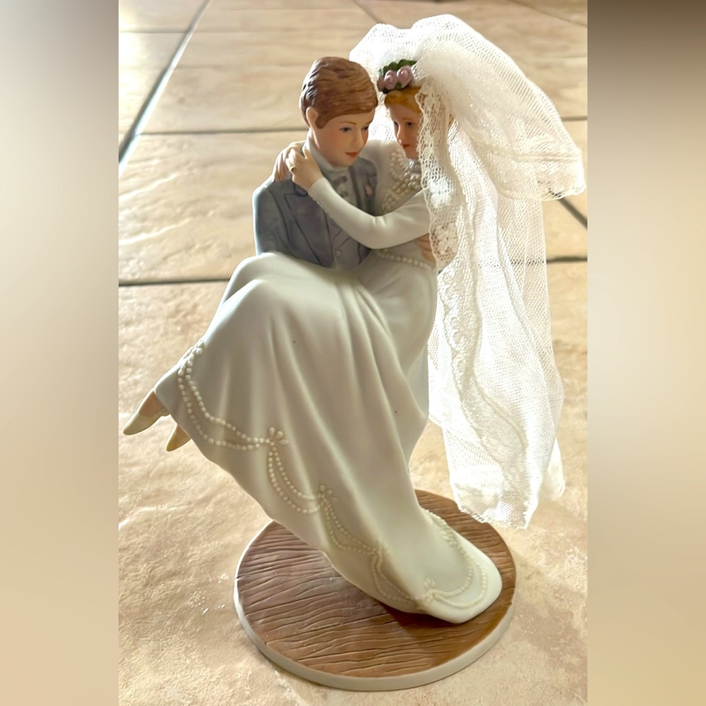 Porcelain Wedding Cake Topper with Lace Veil